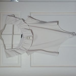 Express White Ruffle Ribbed Bodysuit